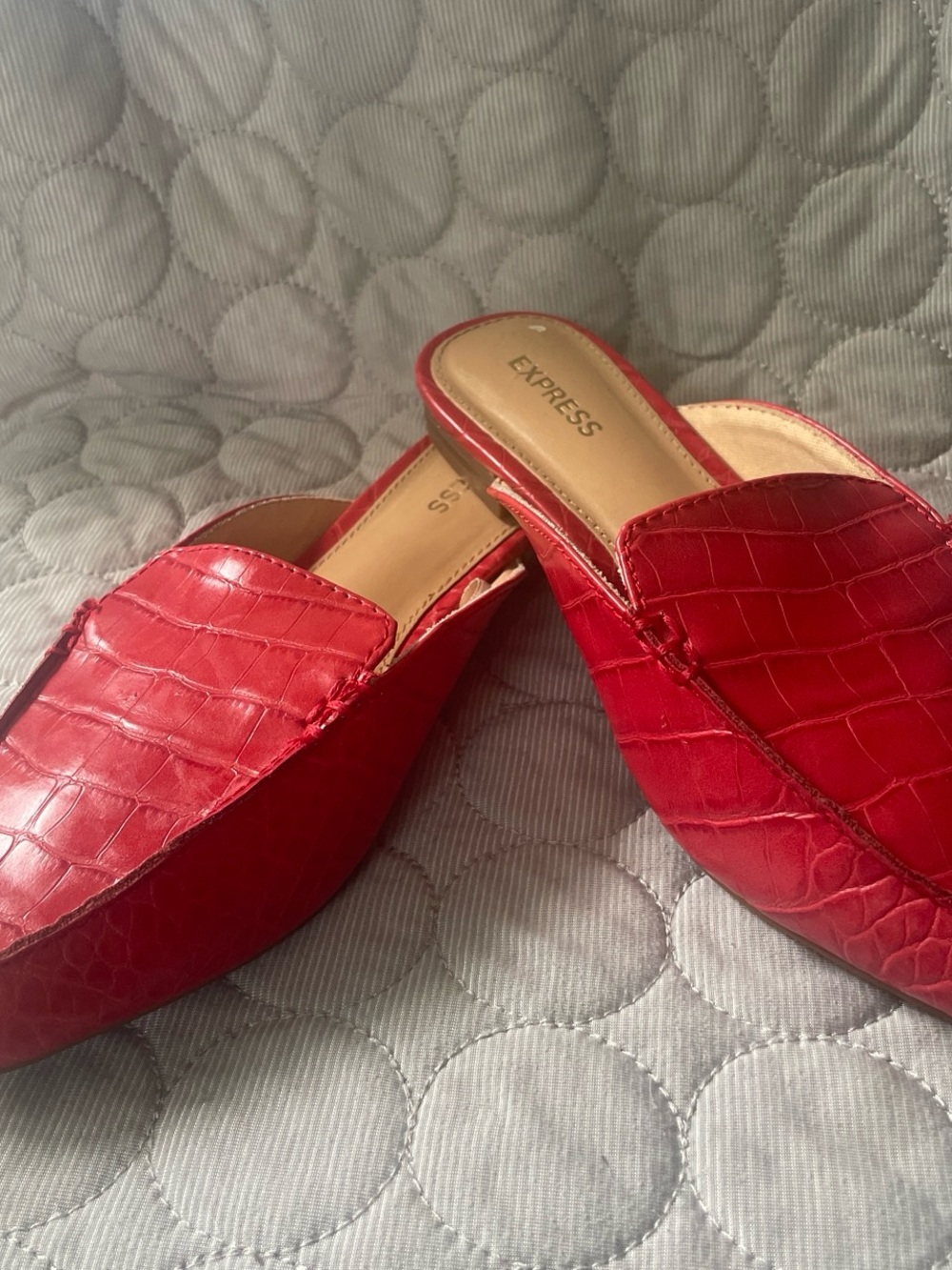Express Red Croc-Embossed Slip-On Mules